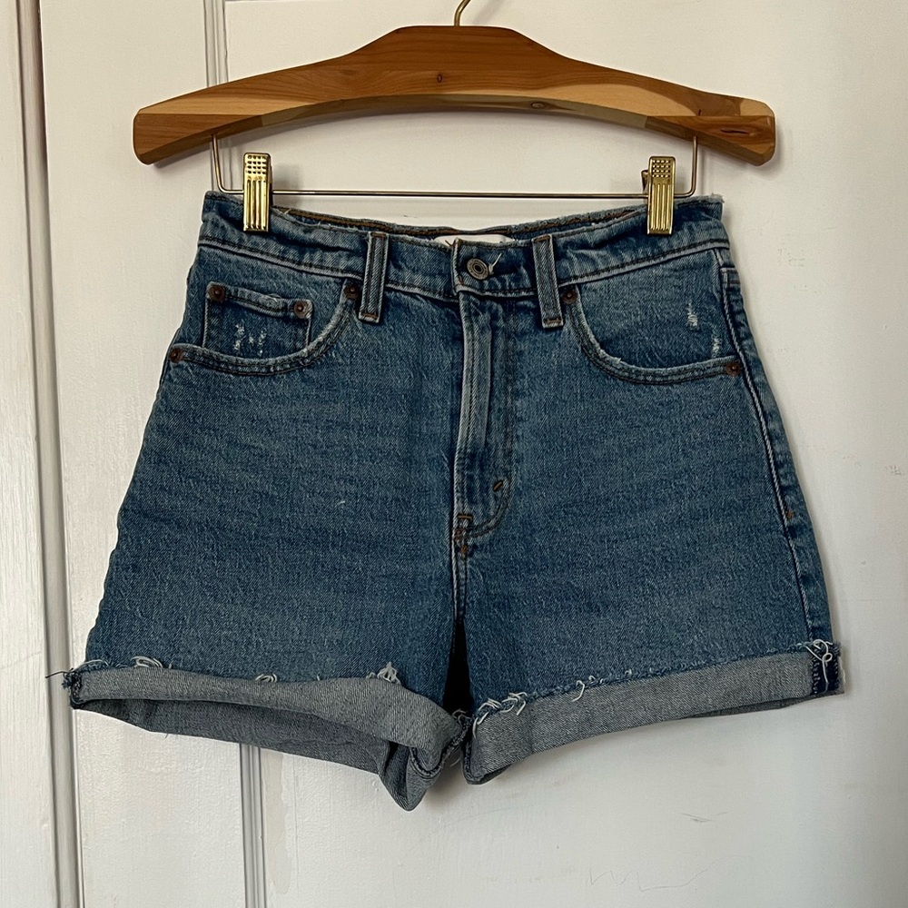 Abercrombie & Fitch Rolled Hem Blue Denim Shorts